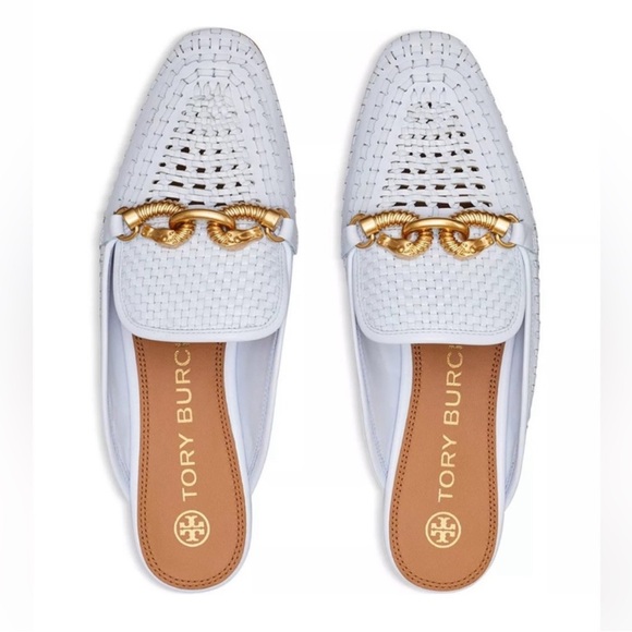 Tory Burch $348 Jessa Woven Backless
Loafer Icy Blue Crisp sz 10 great condition - Picture 2 of 9